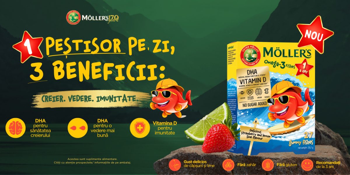 Möller's ONE: jeleu cu Omega-3, DHA și vitamina D, o doză pe zi
